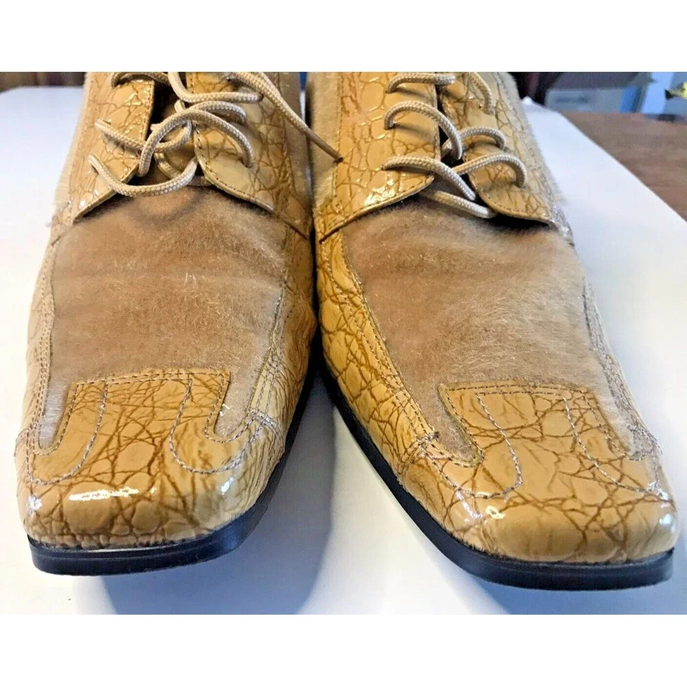 Hugo Vitelli Men's Dress Shoes Faux Fur Snakeskin Size 10.5 Tan
